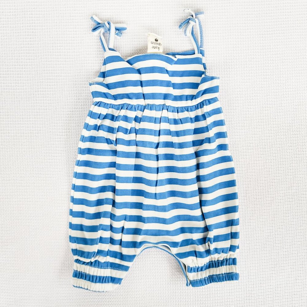 Kate Quinn Gathered Smock Tie Jumpsuit Mediterranean Stripe 0-3 Months Organic - Picture 9 of 10